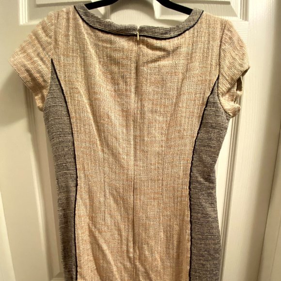 Ann Taylor Pink Tweed Dress with Navy Side Panels and Cap Sleeves - Picture 3 of 4